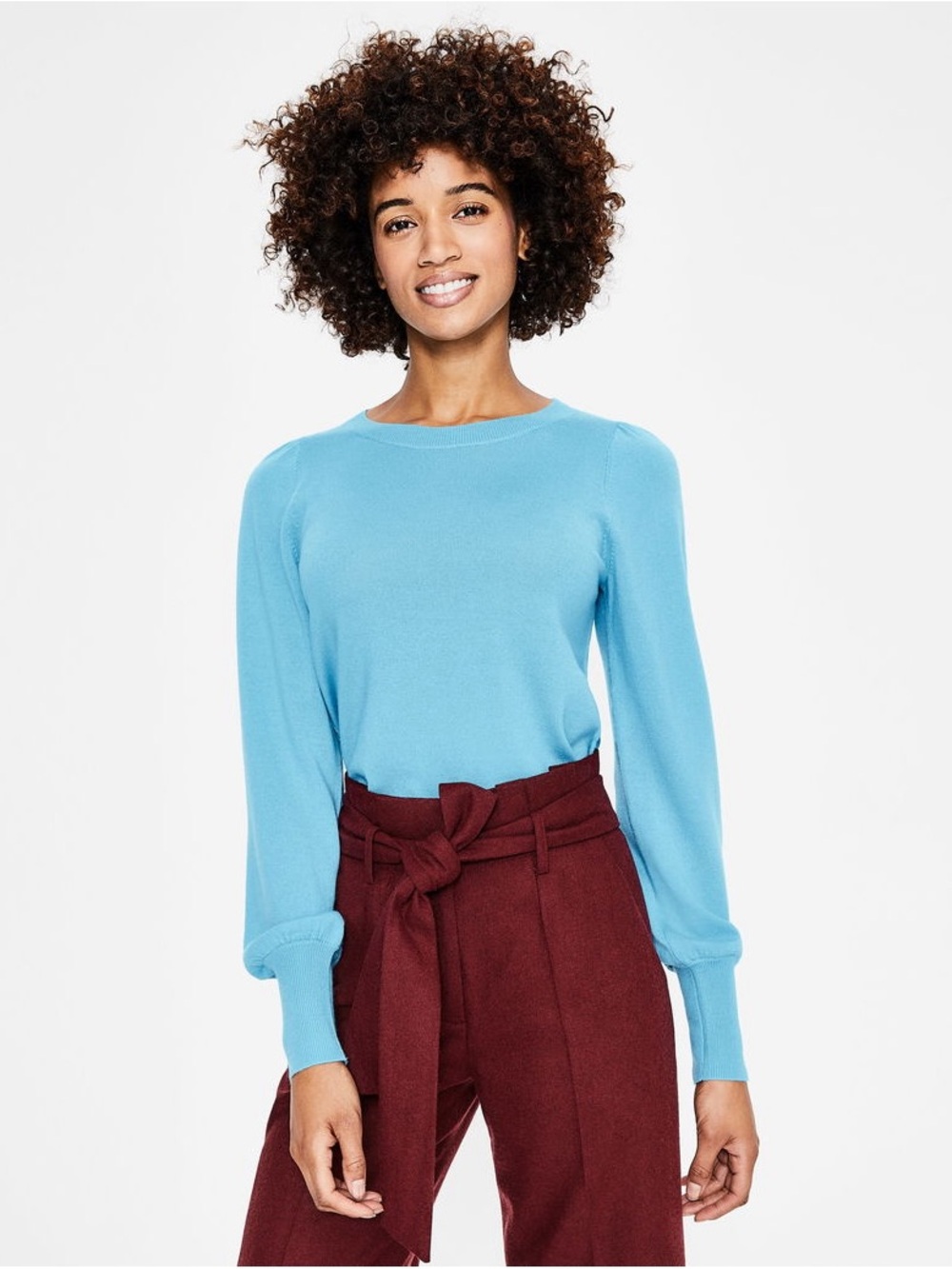 Boden Antonia Jumper Light Blue Puff-Sleeve Sweater, US 8